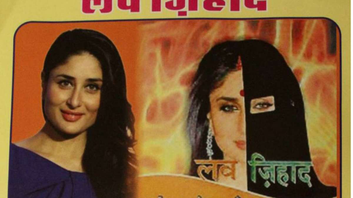 A picture of Kareena Kapoor as alleged victim of Love Jihaad on the pamphlet A picture of Kareena Kapoor as alleged victim of Love Jihaad on the pamphlet