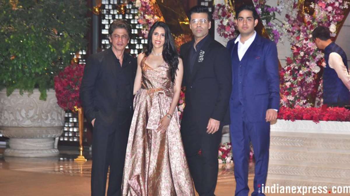 Shah Rukh Khan and Karan Johar attended the engagement party of Akash Ambani and Shloka Mehta. Shah Rukh Khan and Karan Johar attended the engagement party of Akash Ambani and Shloka Mehta.