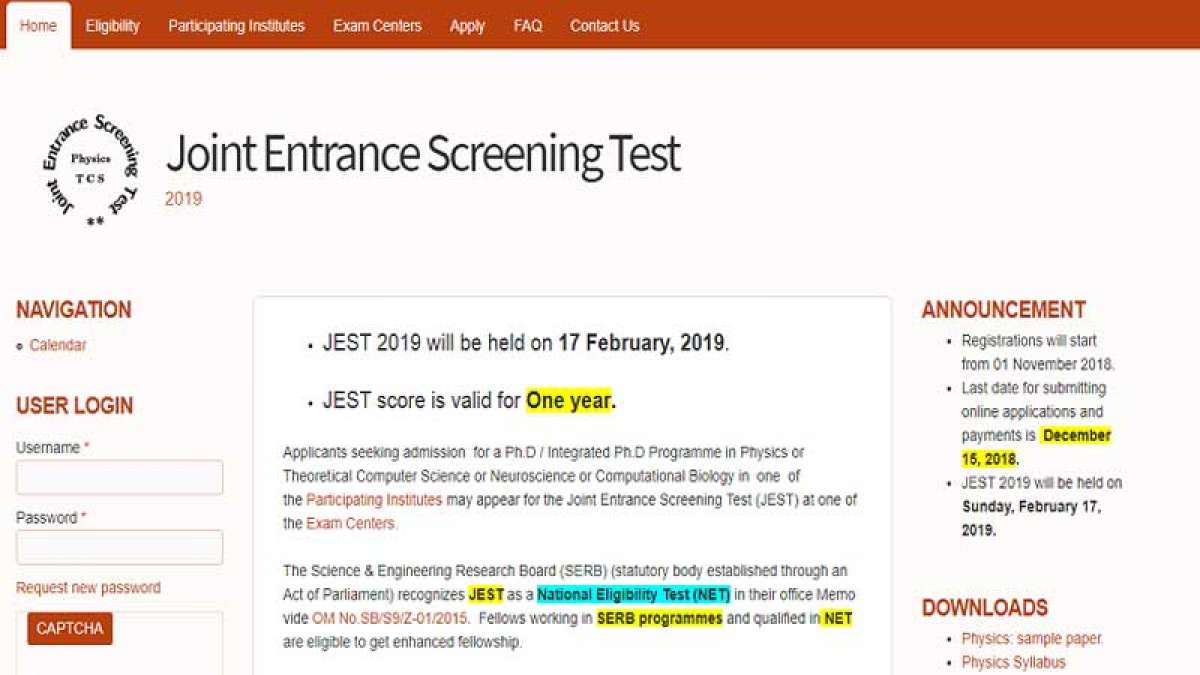 JEST 2019 Registration begins from November 10, apply at jest.org JEST 2019 Registration begins from November 10, apply at jest.org