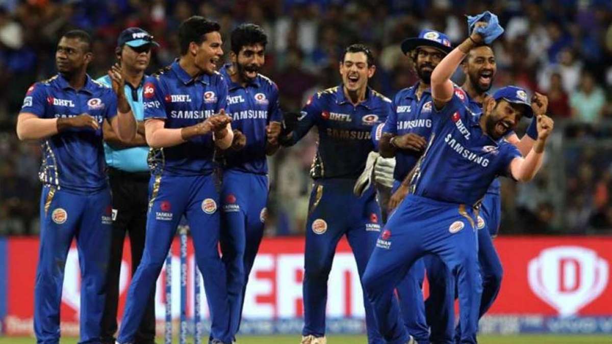 Mumbai Indians team cheering after pulling off super over in style Mumbai Indians team cheering after pulling off super over in style