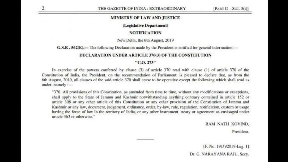 Centre notifies abrogation of Article 370 in J&K Centre notifies abrogation of Article 370 in J&K