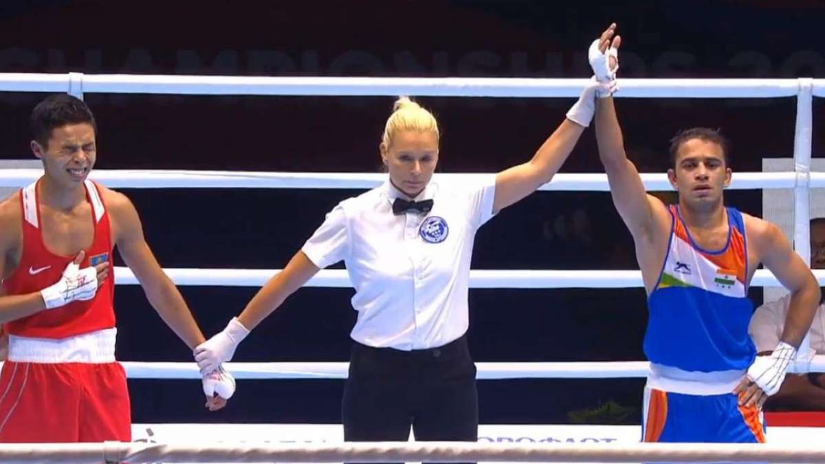 Amit Panghal scripts history, becomes first Indian male boxer to reach World Championship final Amit Panghal scripts history, becomes first Indian male boxer to reach World Championship final