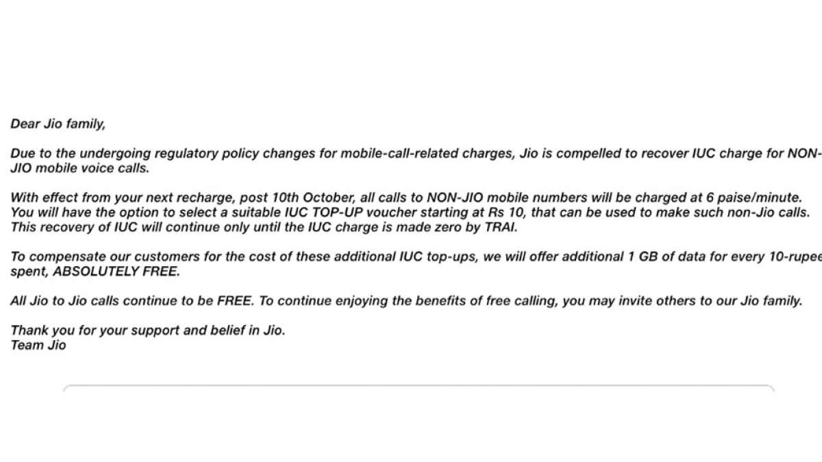 Jio notice to customers Jio notice to customers